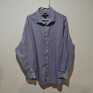 Pronto Uomo Long Sleeve Shirt 18 34/35 Button Down Collared Navy White Gingham